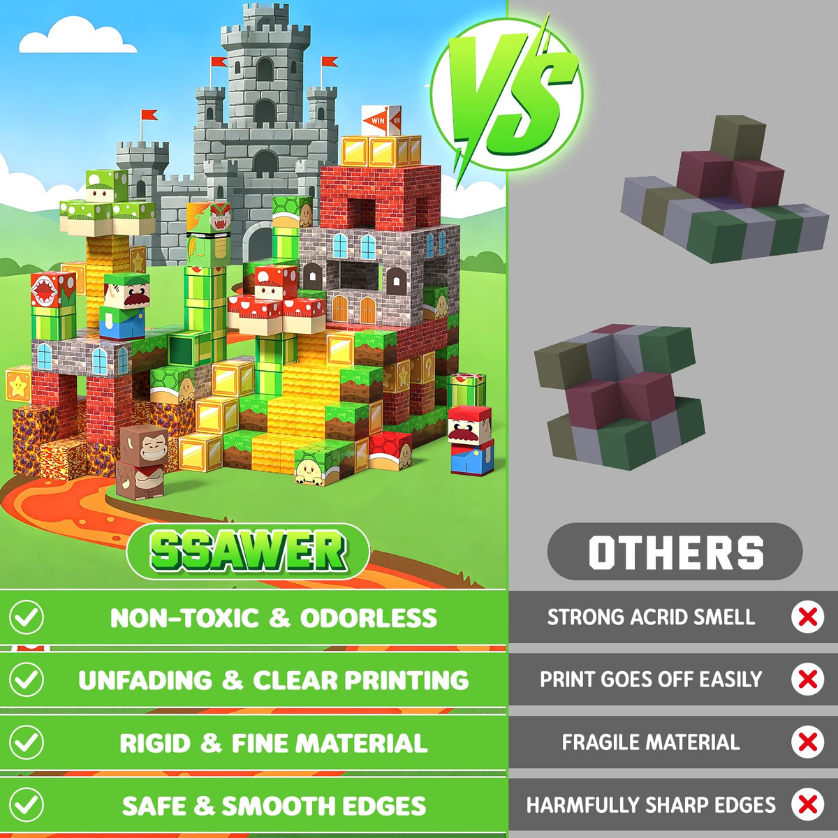 SSAWER blocks made from durable ABS material withstand frequent play