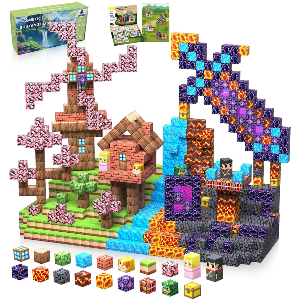 SSAWER magnetic blocks forest scene with knight and princess supports imaginative play and fine motor skills.