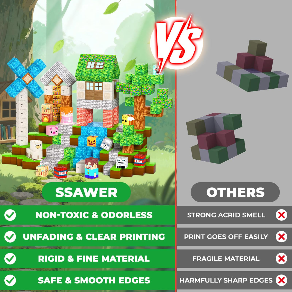 SSAWER blocks enable creative assembly during quiet play with family.
