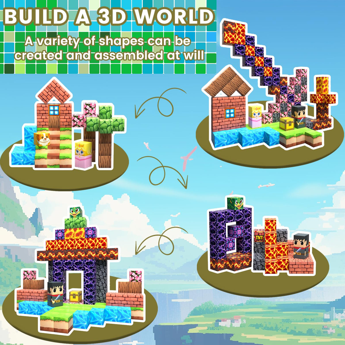 SSAWER magnetic blocks lava river landscape with dragons fosters problem solving and spatial awareness.
