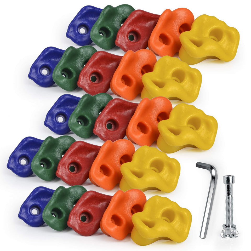 SSBRIGHT 25-piece rock holds set in colorful pack for climbing walls.