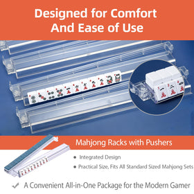 Clear acrylic mahjong rack with pushers for durable display