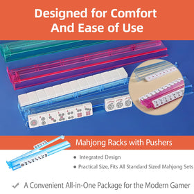 Side view of SSFUN mahjong rack and pushers in clear acrylic