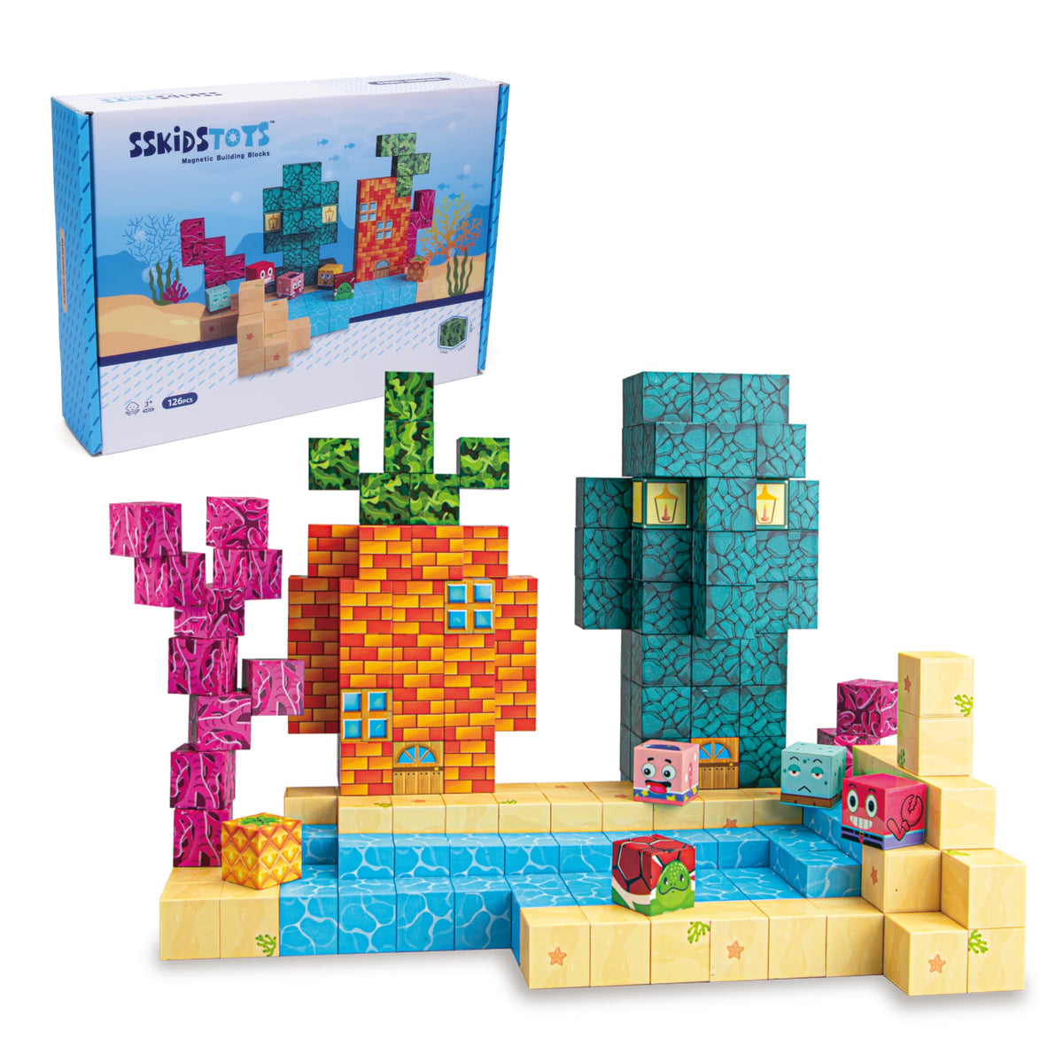 SSKIDSTOYS magnetic blocks 126pcs 1inch big blocks enable creative construction and STEM learning.