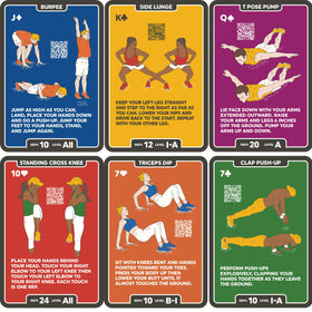 Stack 52 exercise cards showcase variety for dynamic at-home routines.