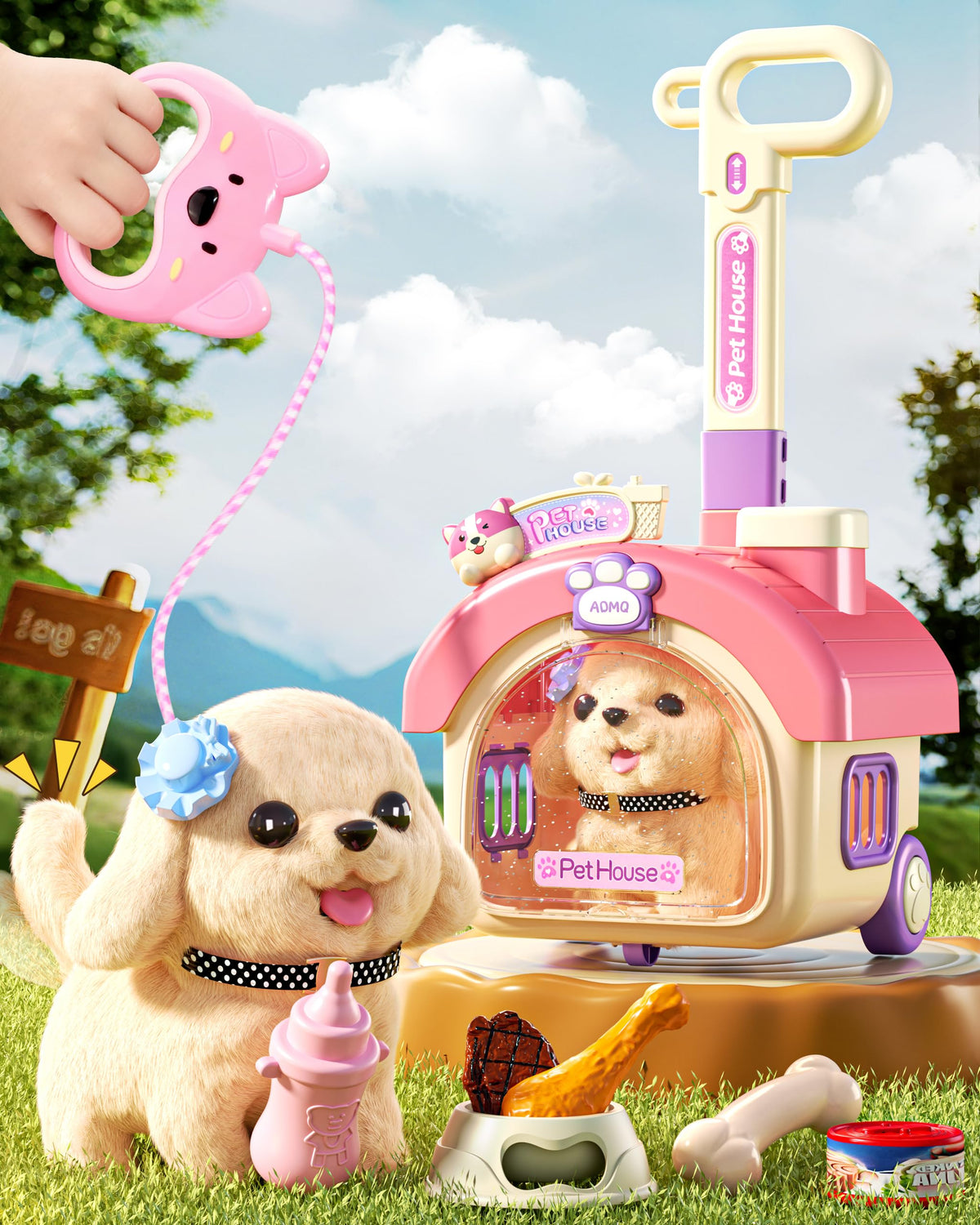 STACTCUTE 23Pcs Puppy Play Set with stroller for imaginative play and caring skills.