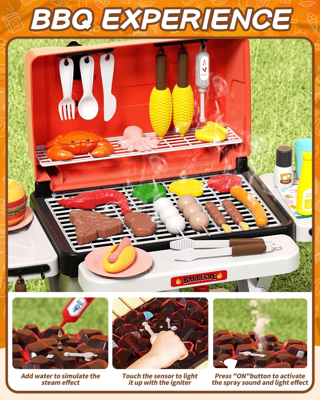 STACTCUTE 60-piece accessory kit includes tongs, plates and pretend foods.