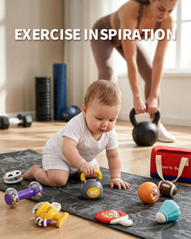 STACTCUTE kettlebell rattle promoting hand coordination and sensorial exploration.