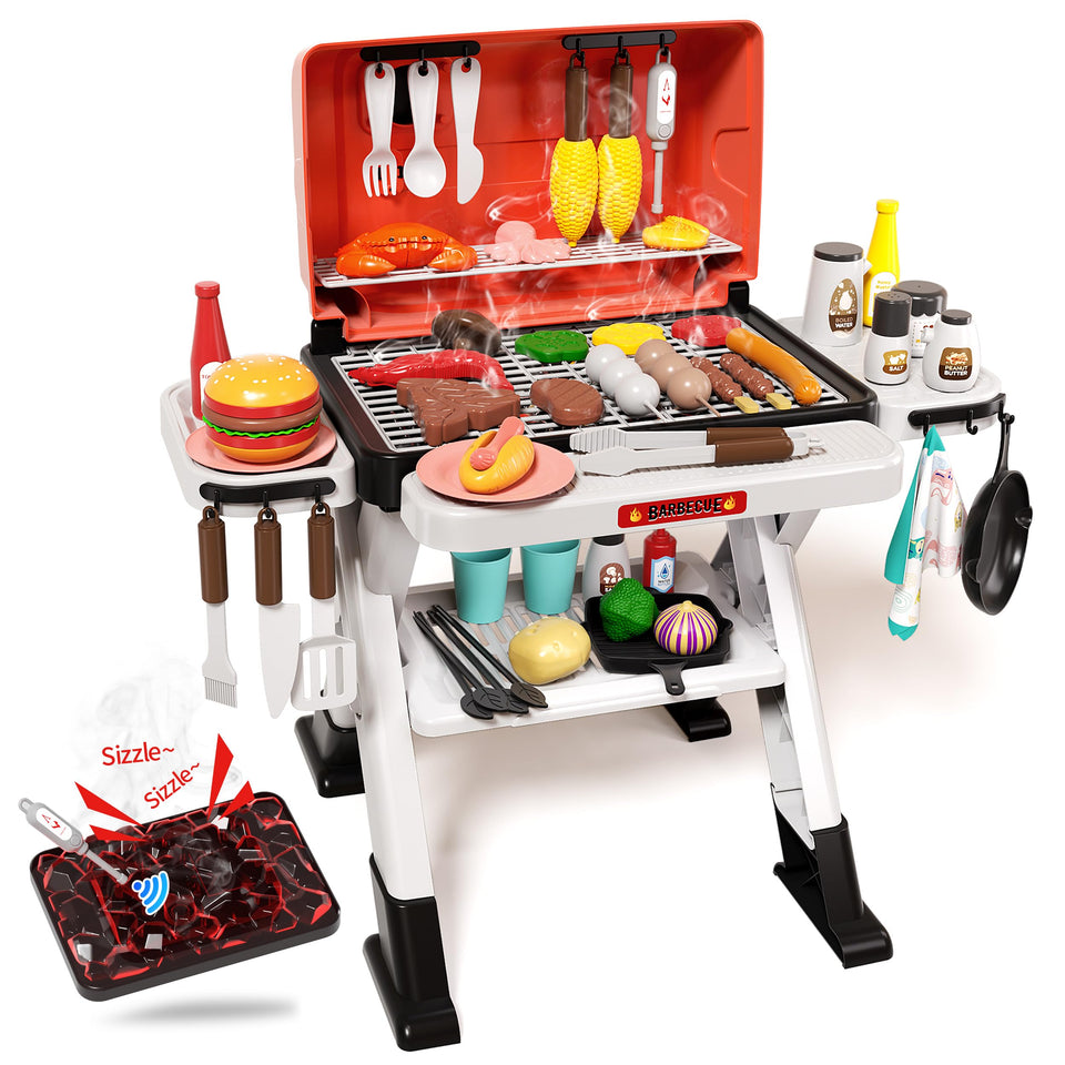 STACTCUTE kids BBQ grill playset with steam and lights for immersive pretend cooking.