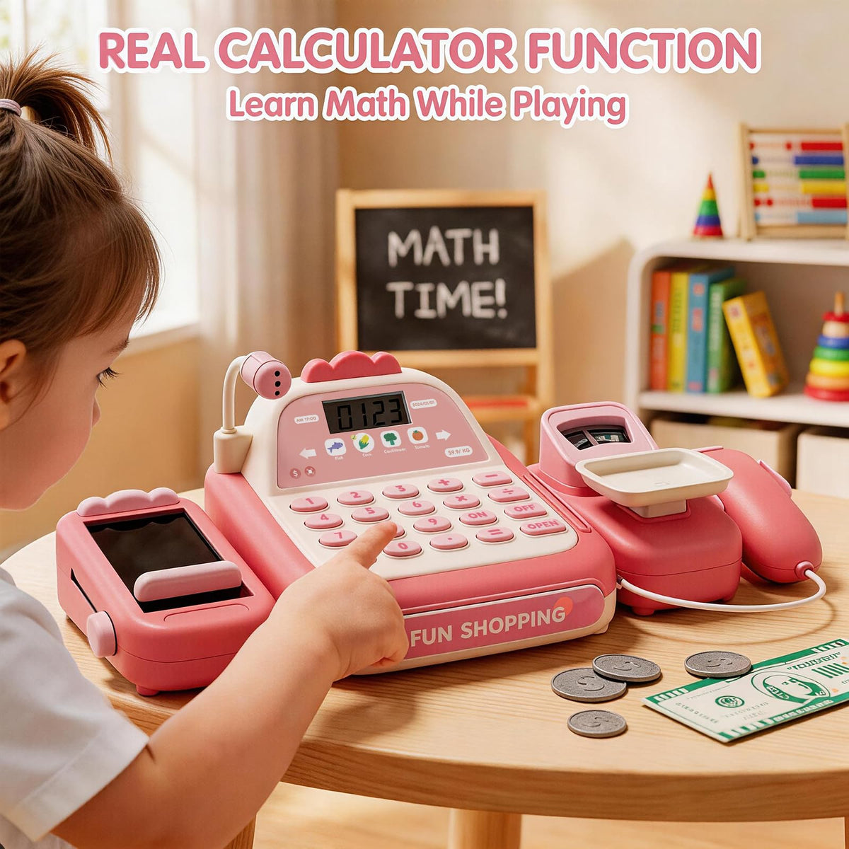 STACTCUTE weighing scale enables hands on price checks and math practice.