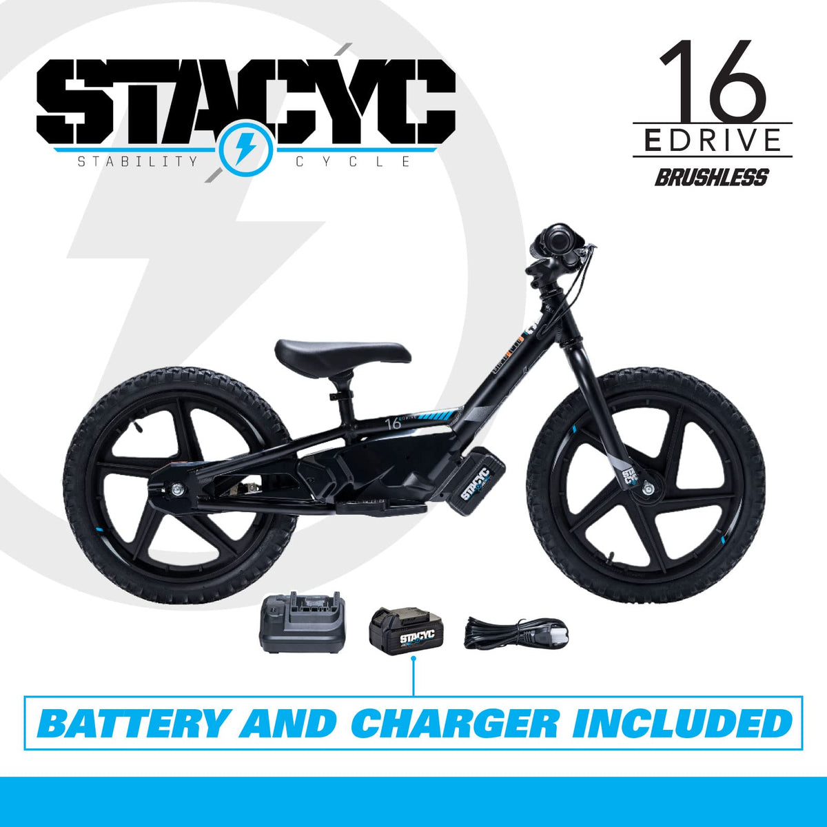 STACYC 16eDRIVE rider in action demonstrates three power modes and learning progress.