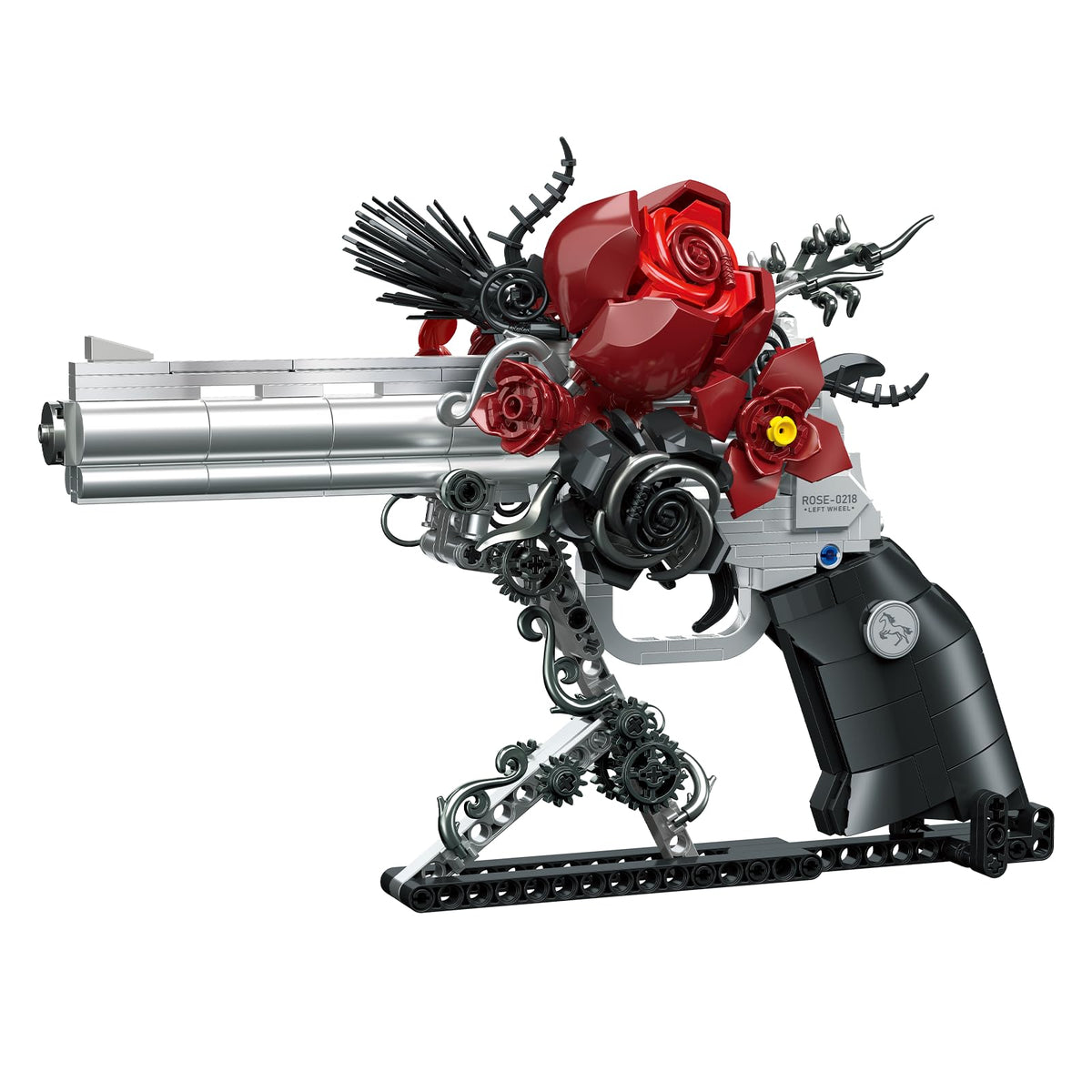 STADREWVY Guns & Petals block displayed on a shelf showing gothic contrast and floral detail