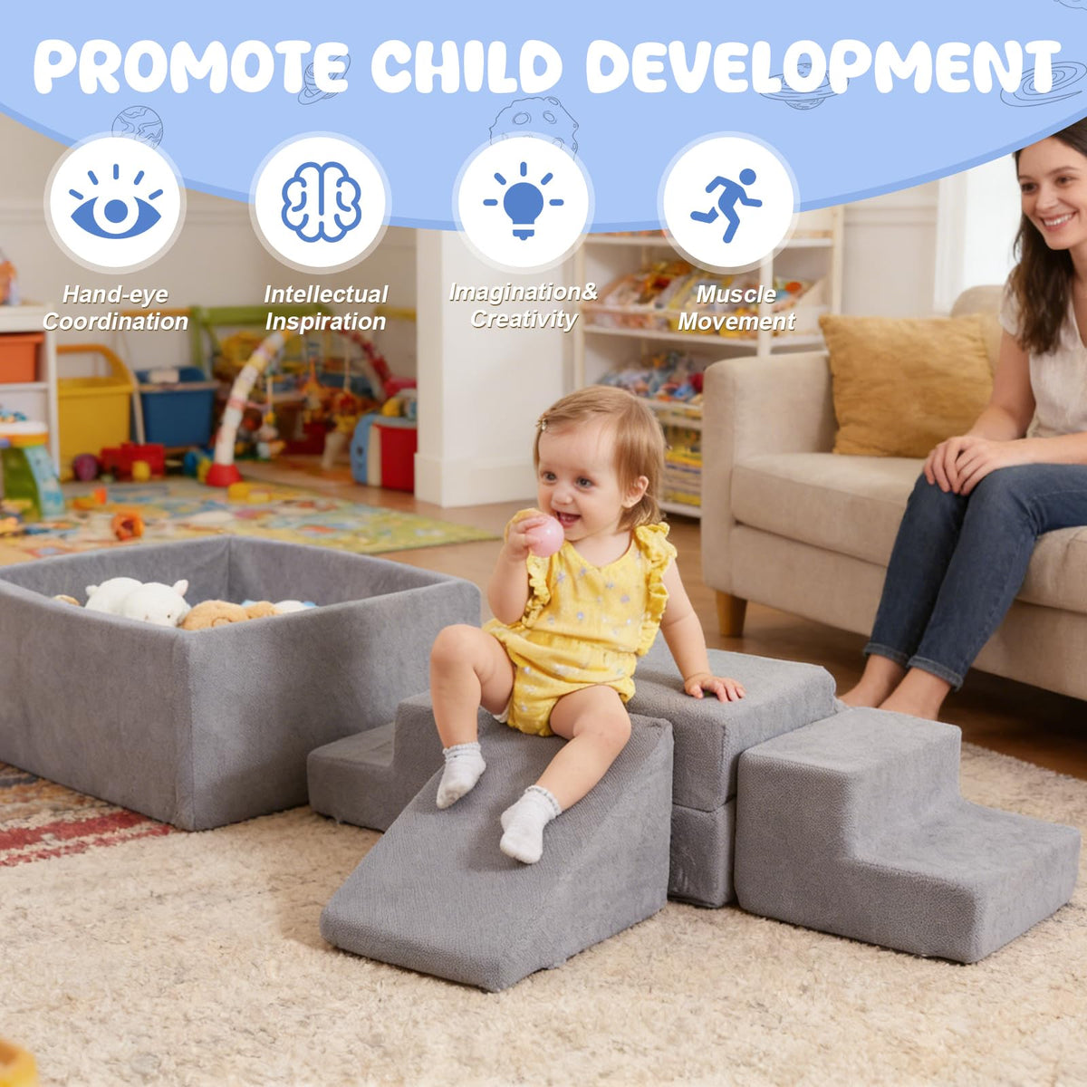 STAOLENE toddlers build motor skills while imagining new structures during play.