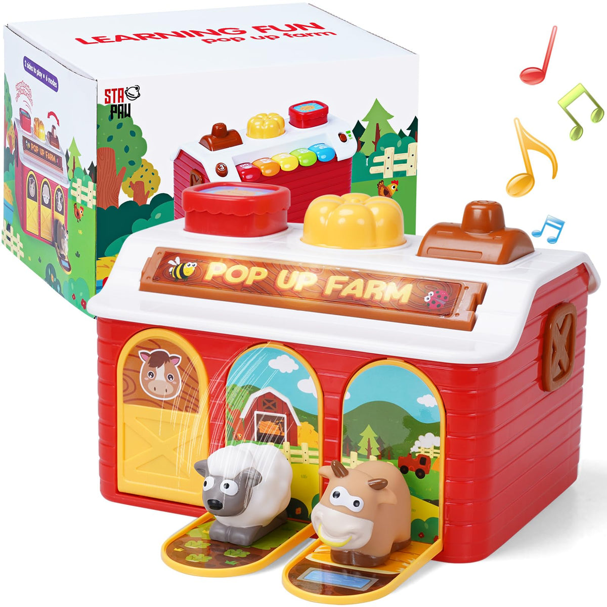 STAPAW Montessori pop-up toy showing animal pops to boost fine motor skills.