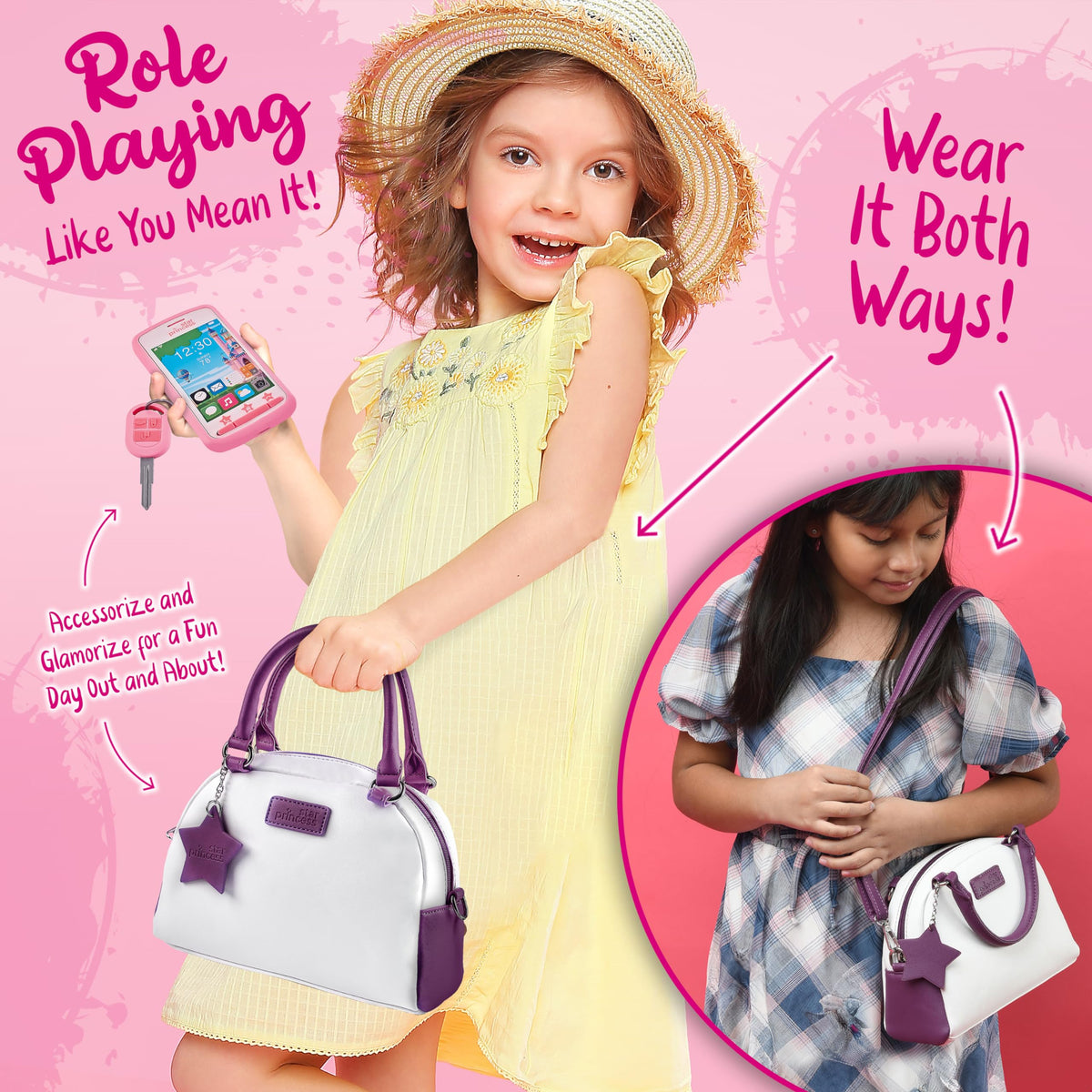 Star Princess play purse inner compartments with space for accessories