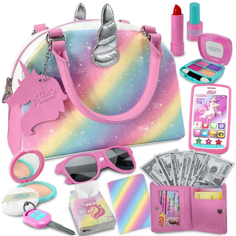 Star Princess unicorn play purse with accessories for imaginative dress-up fun.