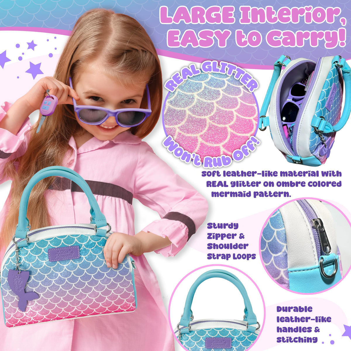 Star Princess wallet included for pretend money and role-play shopping.