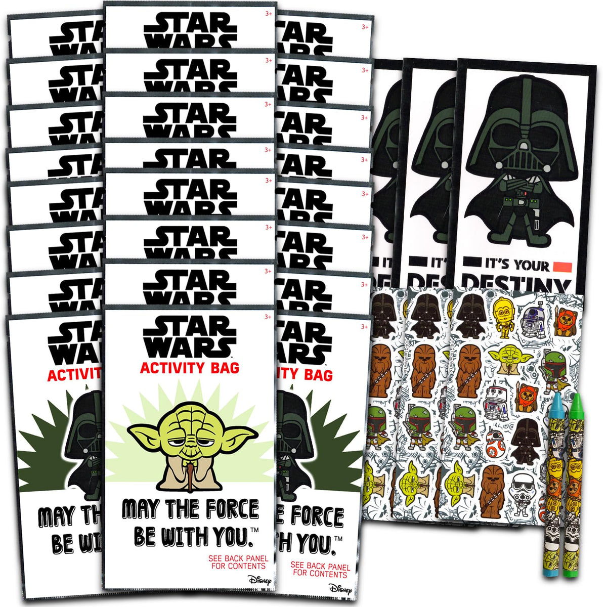 Star Wars birthday party favors set with 24 play packs for kids' celebrations and party fun.