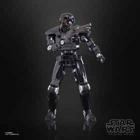 STAR WARS Black Series Dark Trooper premium deco enhances shelf presence.