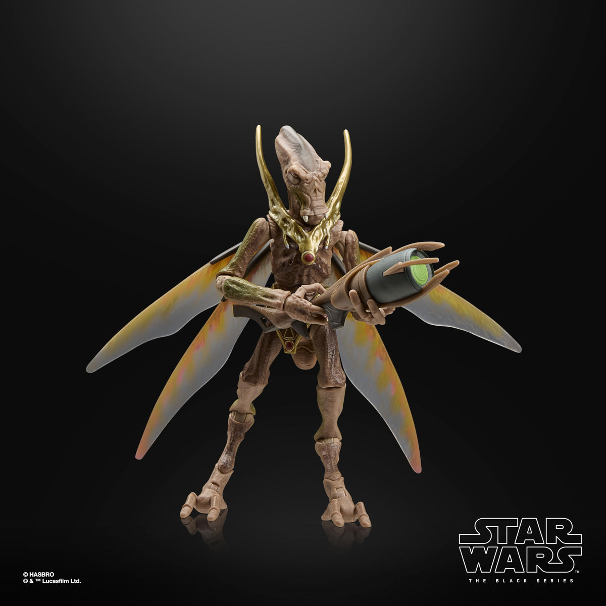 Geonosian Warrior with blaster accessory for dynamic display.
