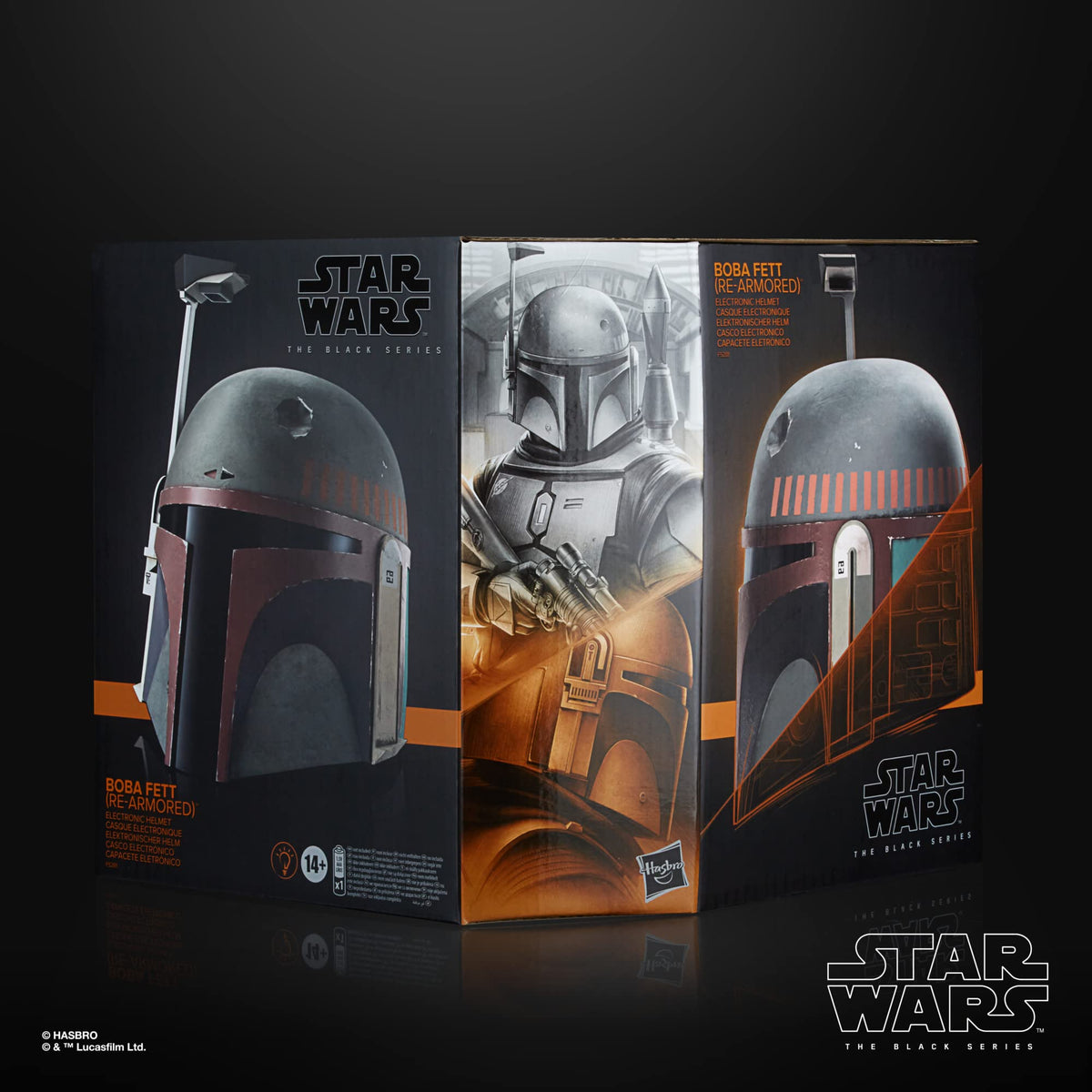 STAR WARS Boba Fett Re-Armored helmet side view showing detailed deco for immersive cosplay.