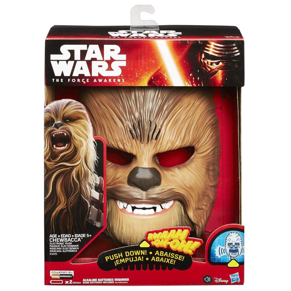 STAR WARS Chewbacca Wookiee sounds mask delivers mouth-activated sound FX for lively parties.