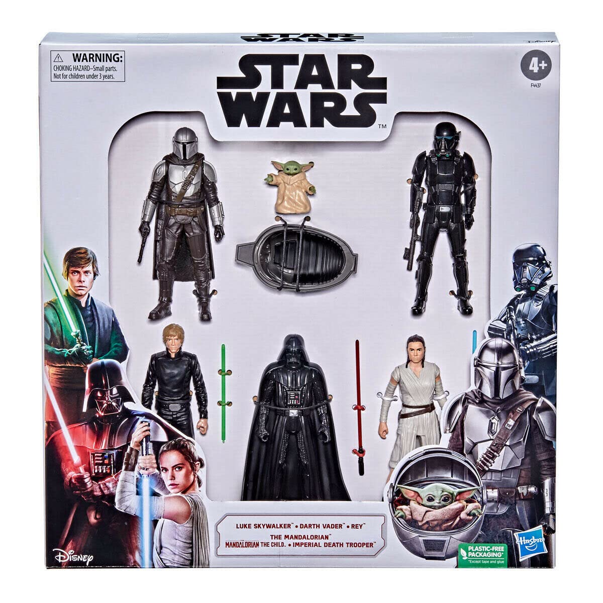 Star Wars Darth action figure set of six on shelf, sparking imaginative play.