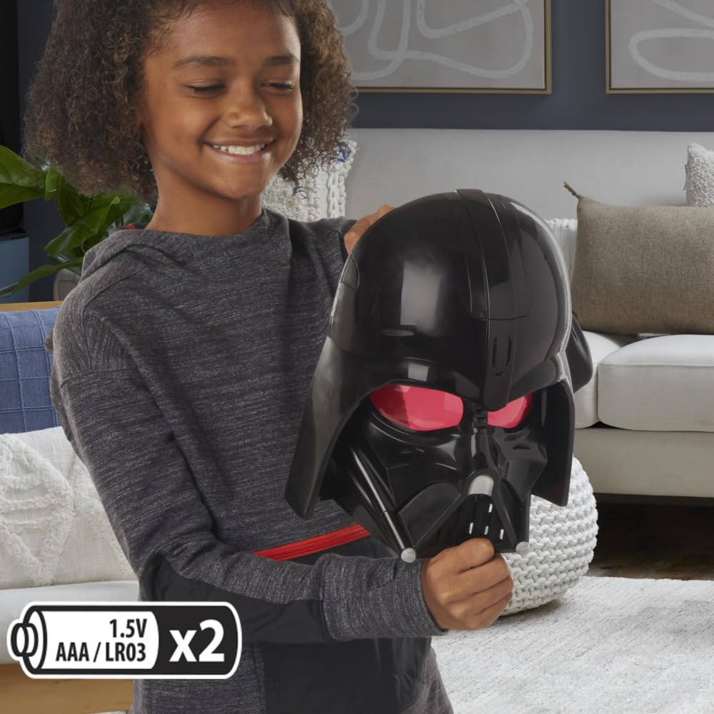 Darth Vader mask with red eye lens detail enhances costume realism