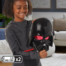 Darth Vader mask with red eye lens detail enhances costume realism