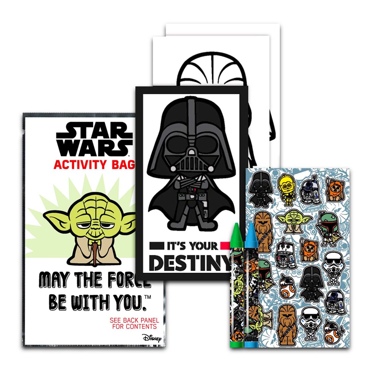 Star Wars mini coloring books and stickers inside play packs spark creativity.