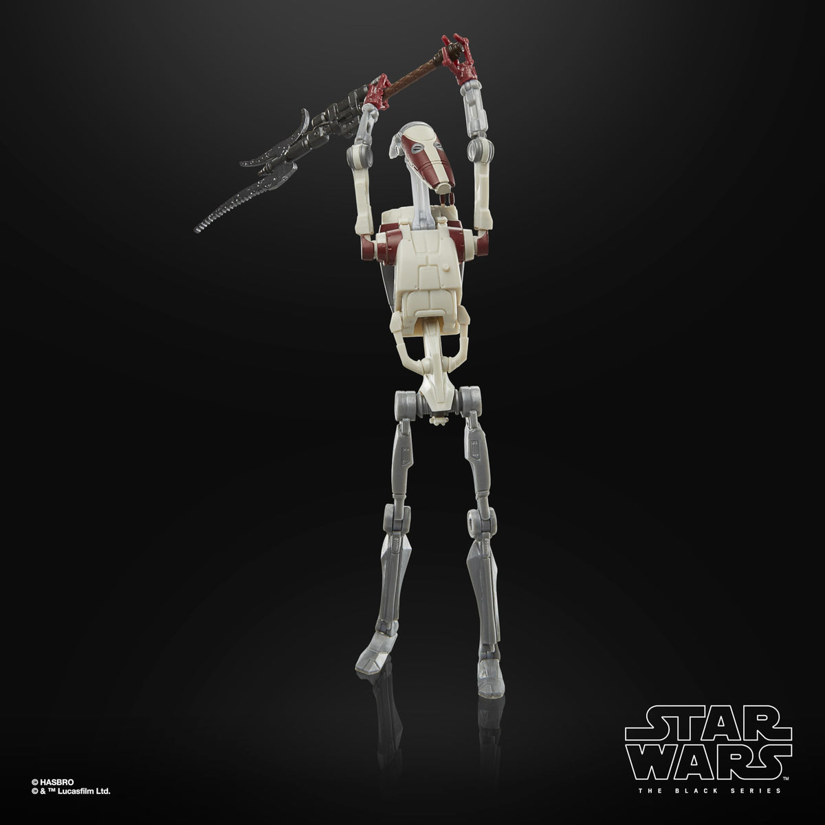 Star Wars The Black Series Battle Droid Jedi Survivor figure ready for display