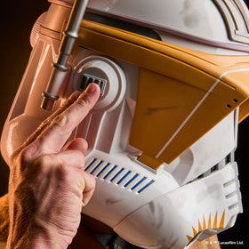 STAR WARS The Black Series Clone Commander Cody helmet close-up on sculpt details.