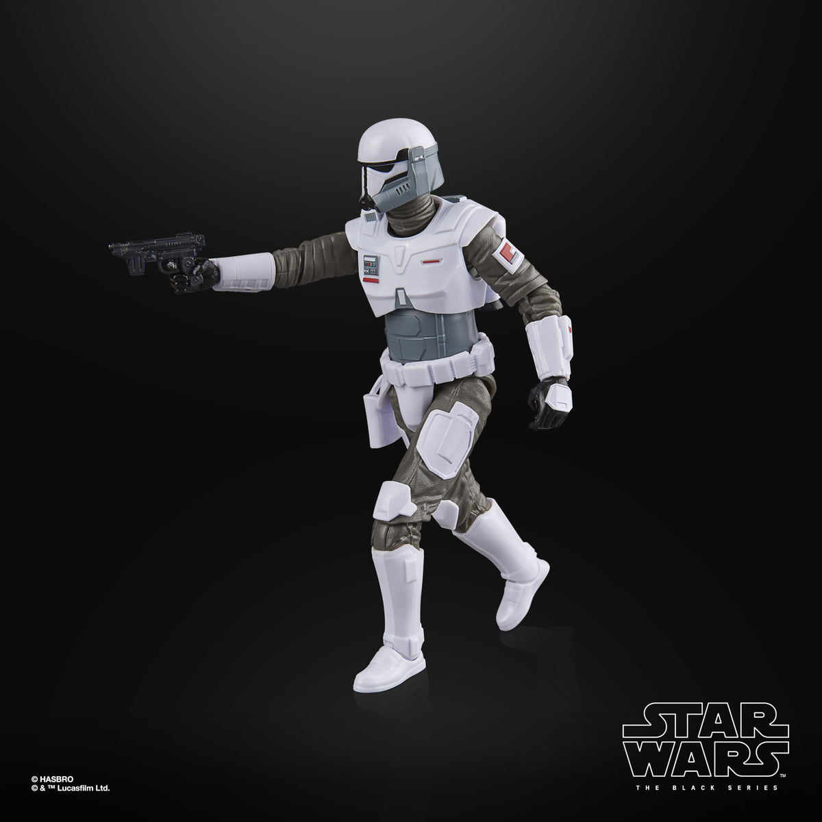 Star Wars The Black Series Imperial Armored Commando figure on a shelf for collection setup.