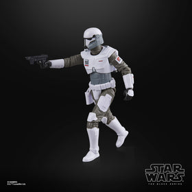 Star Wars The Black Series Imperial Armored Commando figure on a shelf for collection setup.