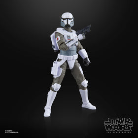 Star Wars The Black Series Imperial Armored Commando figure with two blasters for dynamic display.