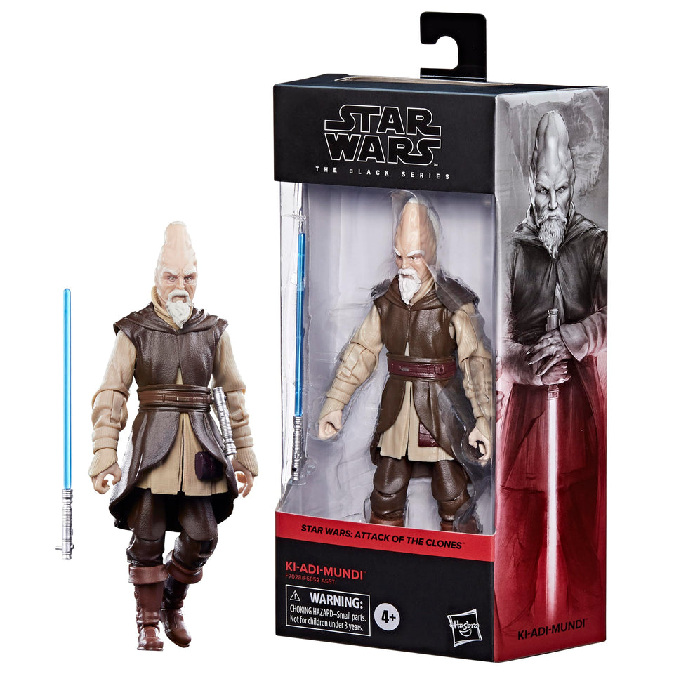 Star Wars The Black Series Ki-Adi-Mundi 6-inch figure with lightsaber for display and collection.