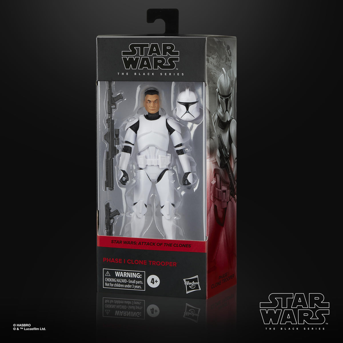 STAR WARS The Black Series Phase I Clone Trooper and two blasters for dynamic posing.