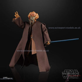 STAR WARS The Black Series Plo Koon figure with accessories for imaginative play.