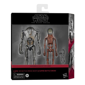 STAR WARS The Black Series Super Battle Droid figure with poseable joints for dynamic scenes.