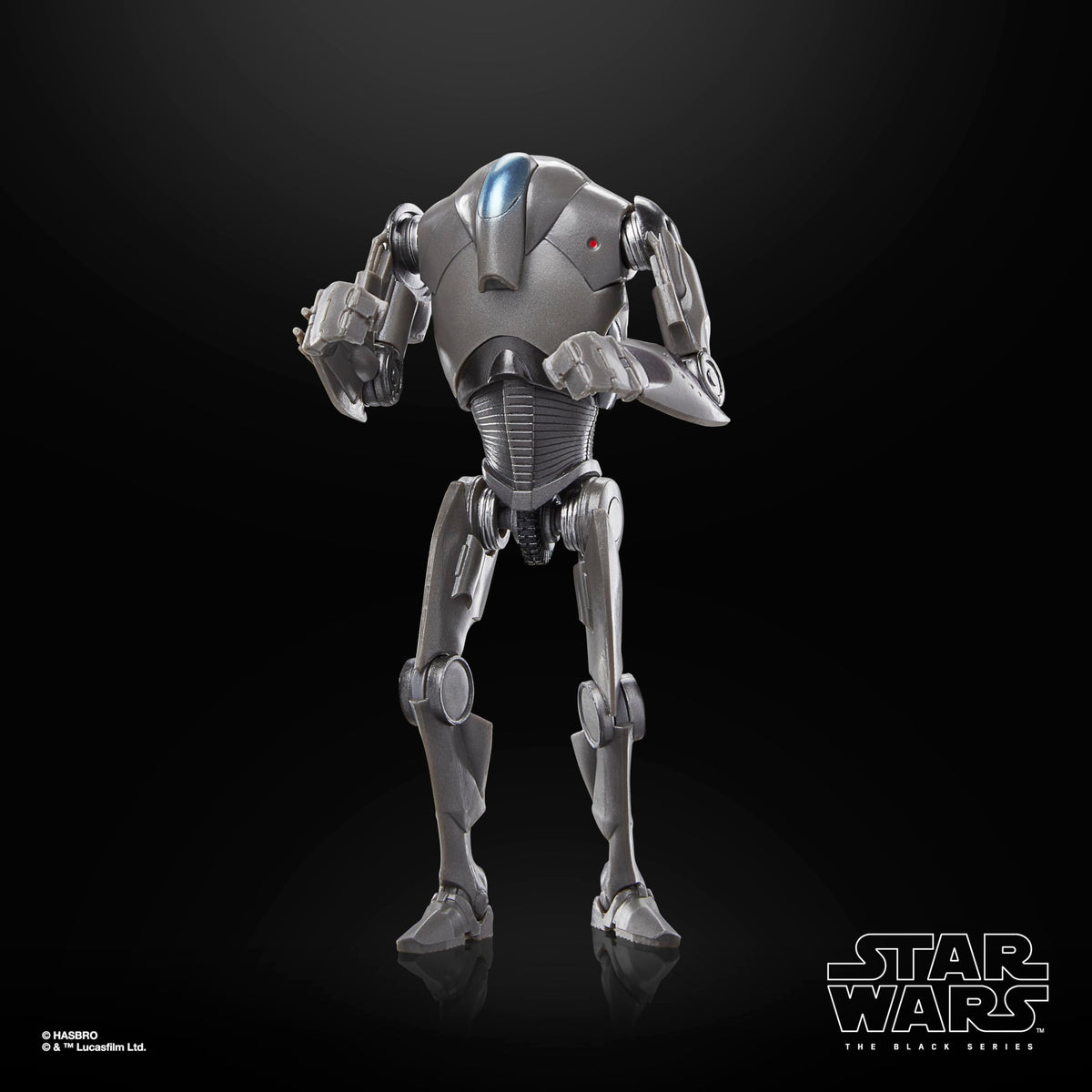 STAR WARS The Black Series Super Battle Droid window box packaging supports shelf display