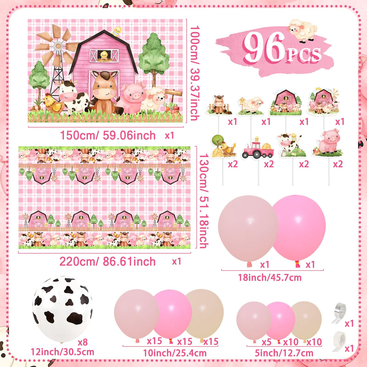 Staraise barn-scene backdrop with animals enhances baby shower photo moments.