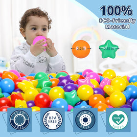 STARBOLO rainbow star balls in a colorful pit for easy access