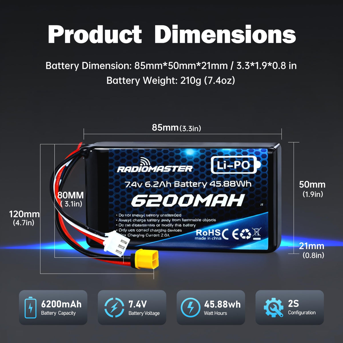 STARDRONE 6200mAh battery installed in Radiomaster TX16S for extended operation.