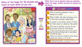 Stare Junior diverse art styles including illustrations, photos, and animations engage kids in delightful detail spotting.