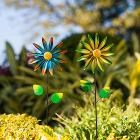 Stargarden wind spinners seen from distance adding motion