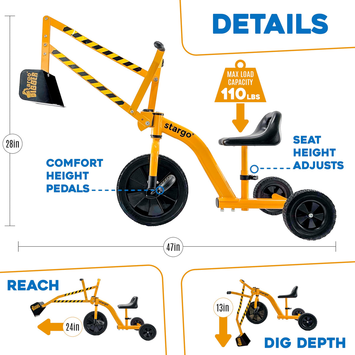 Stargo front wheel steering enables easy navigation during play