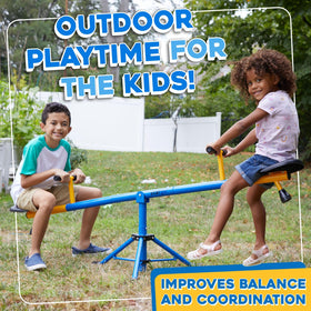 Stargo expandable-dimensions teeter totter shows adjustable height and length for growing children.