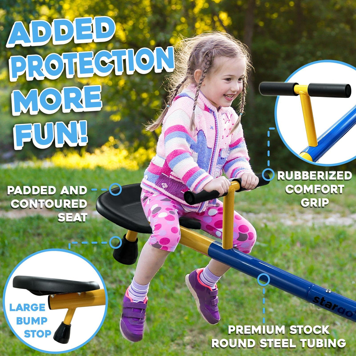 Stargo safety-handlebar with soft PVC grips enhances comfortable gripping.