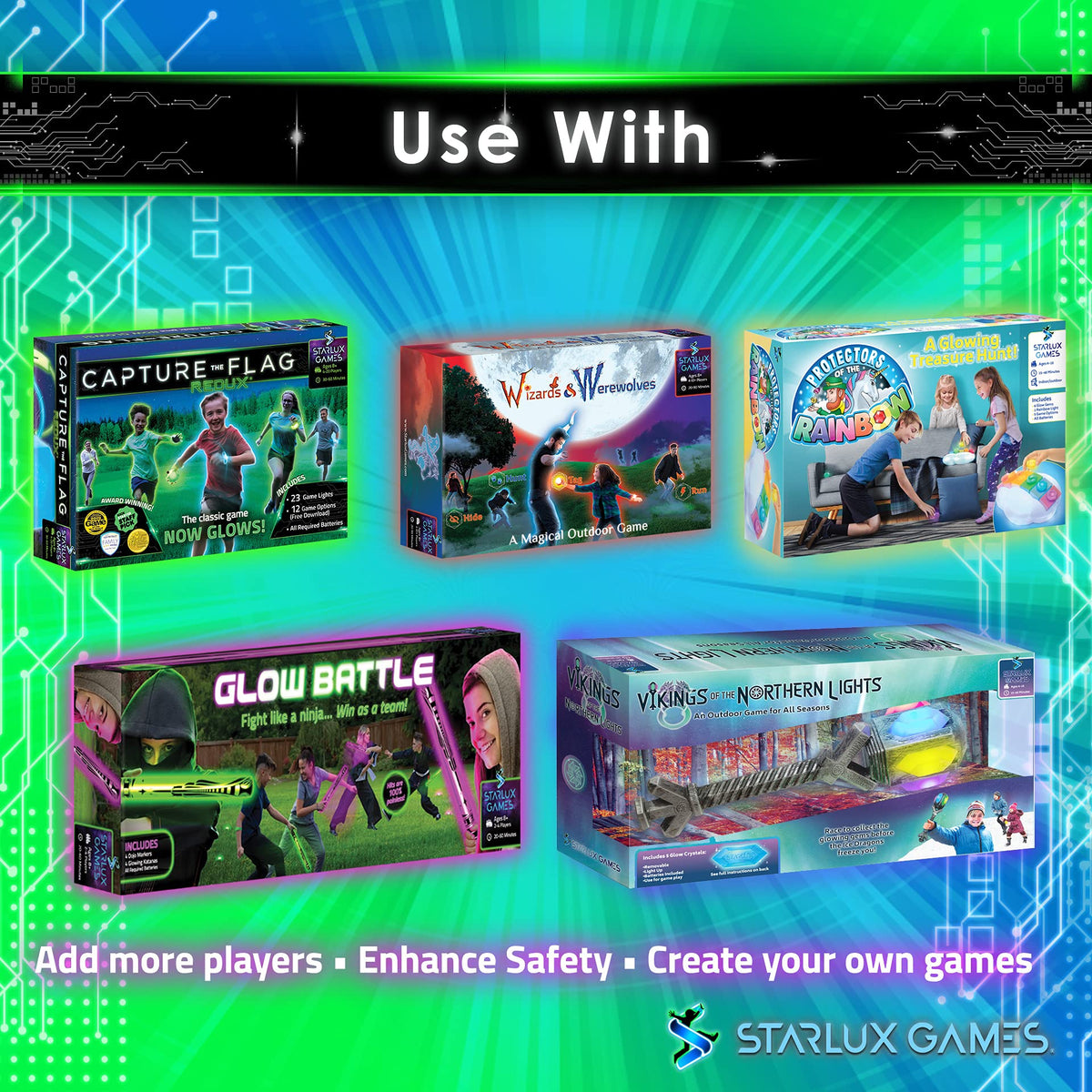 Starlux camping and outdoor glow gear improves nighttime visibility for activities.