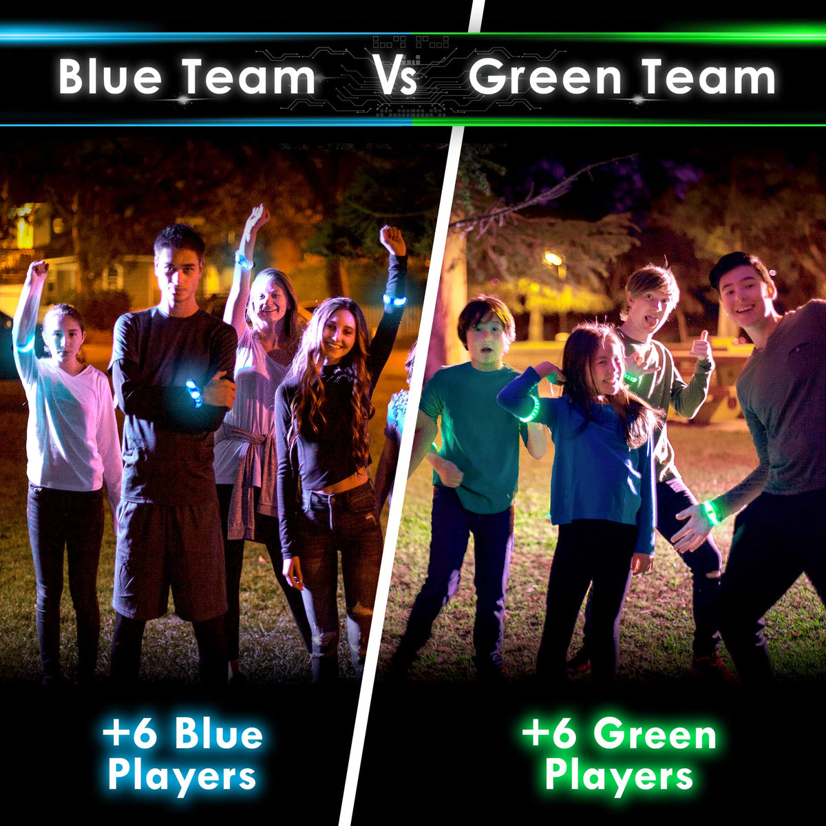 Starlux glow bracelets with bright LEDs enhance after-sunset neighborhood games.